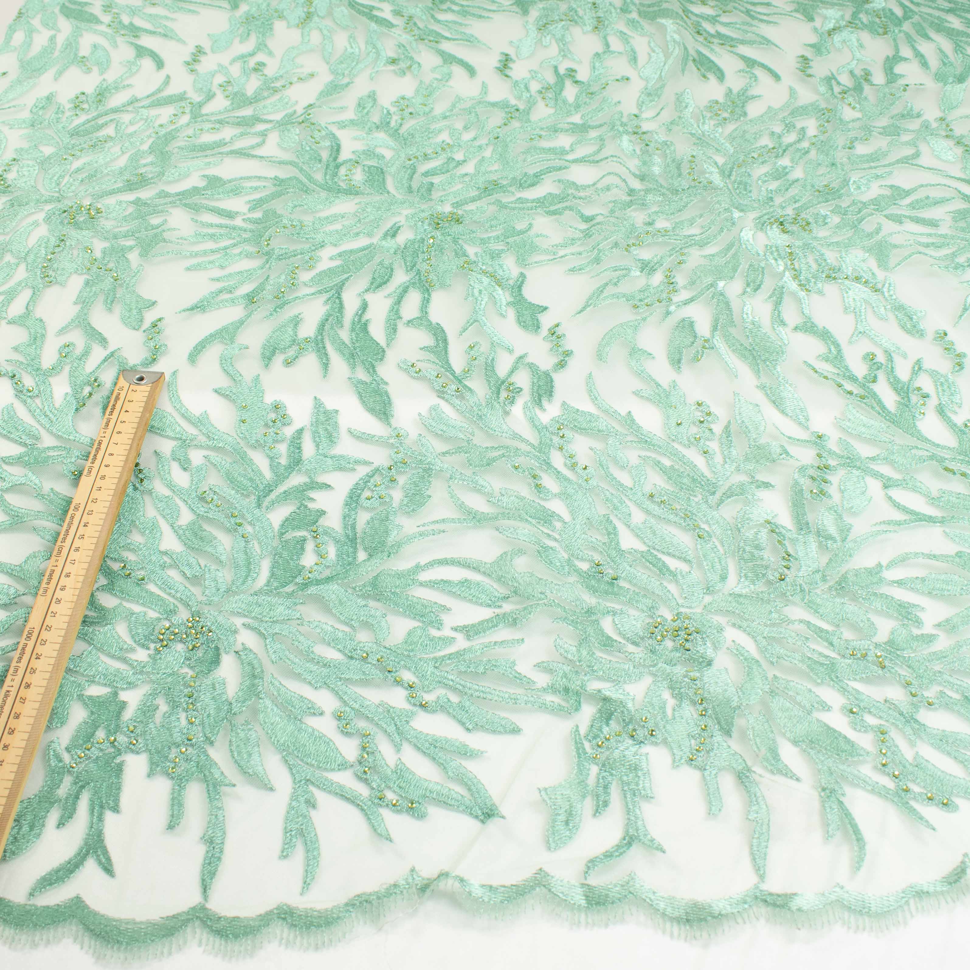 Embroidered Diamante Lace Mint