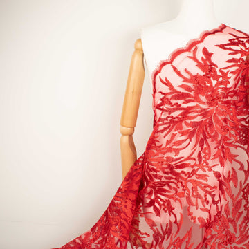 Embroidered Diamante Lace Red