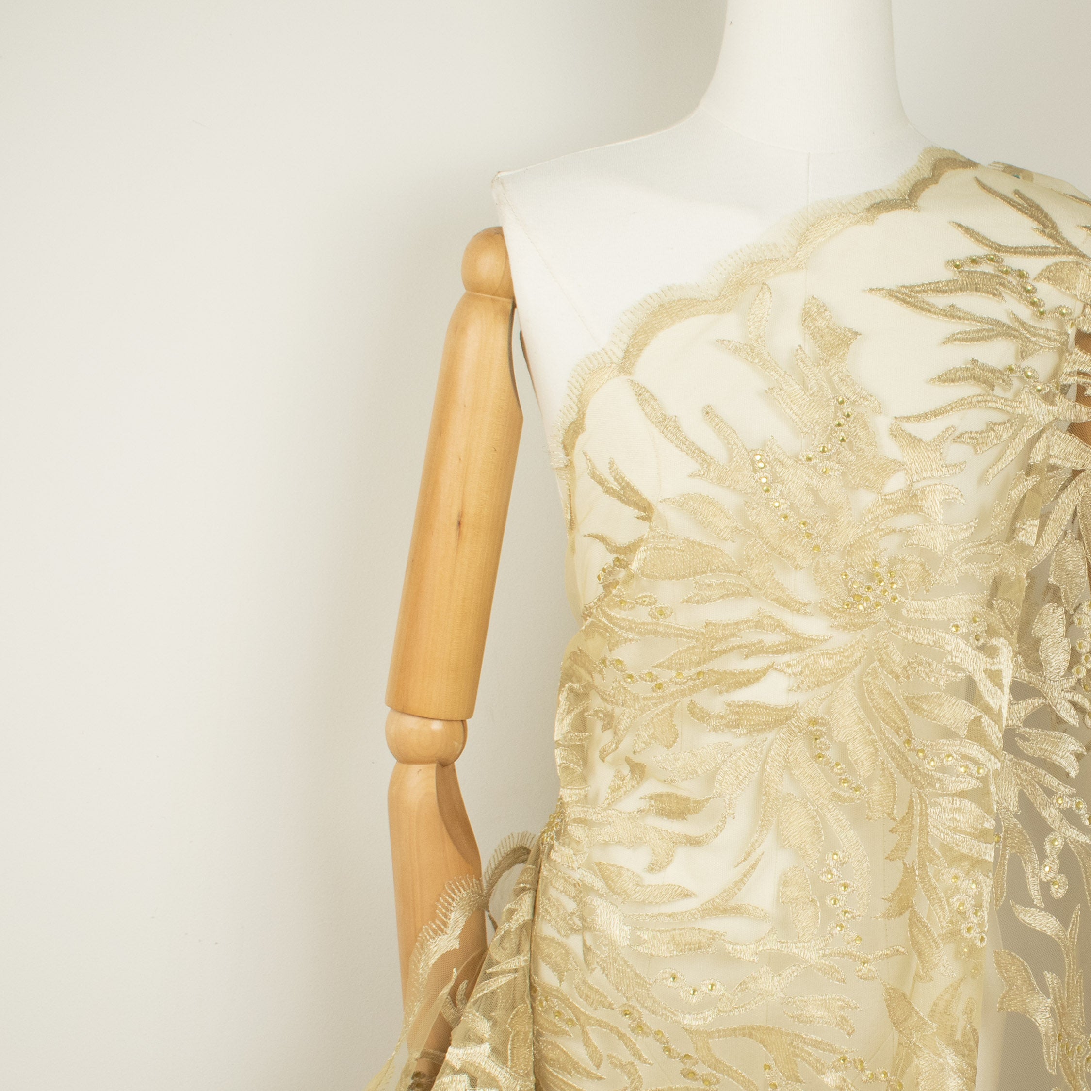 Embroidered Diamante Lace Gold