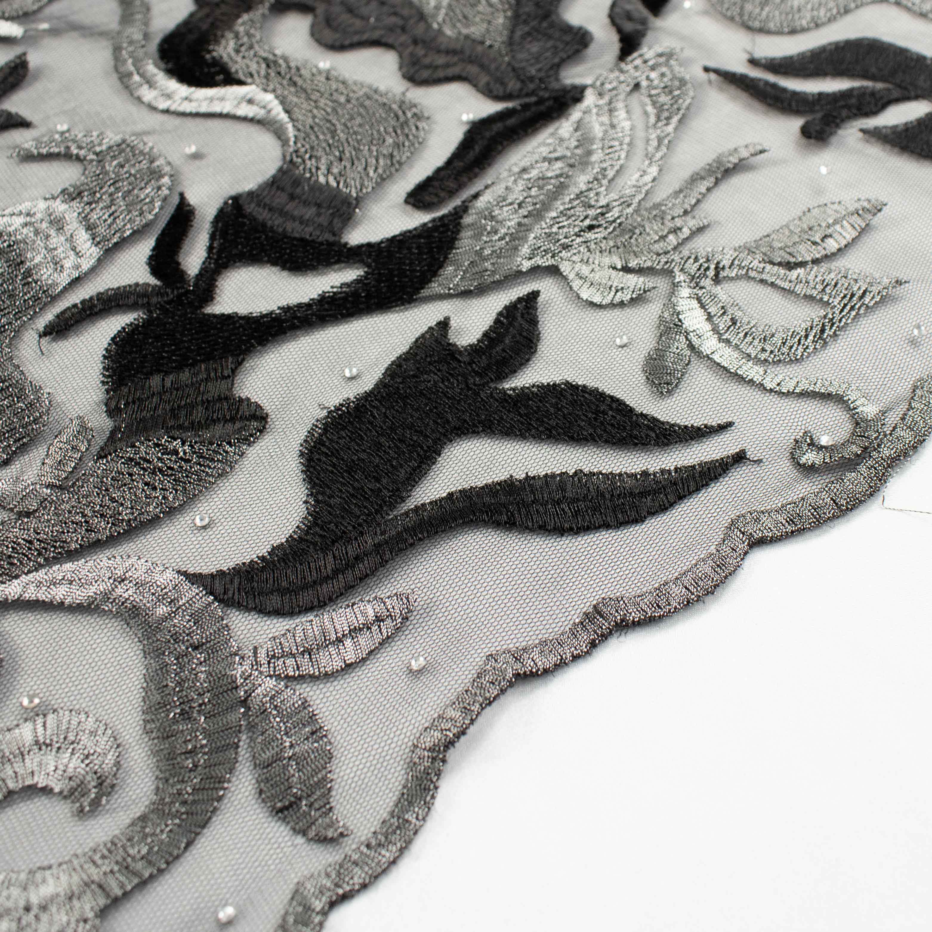 Embroidered Diamante Lace Design-5 Silver & Black