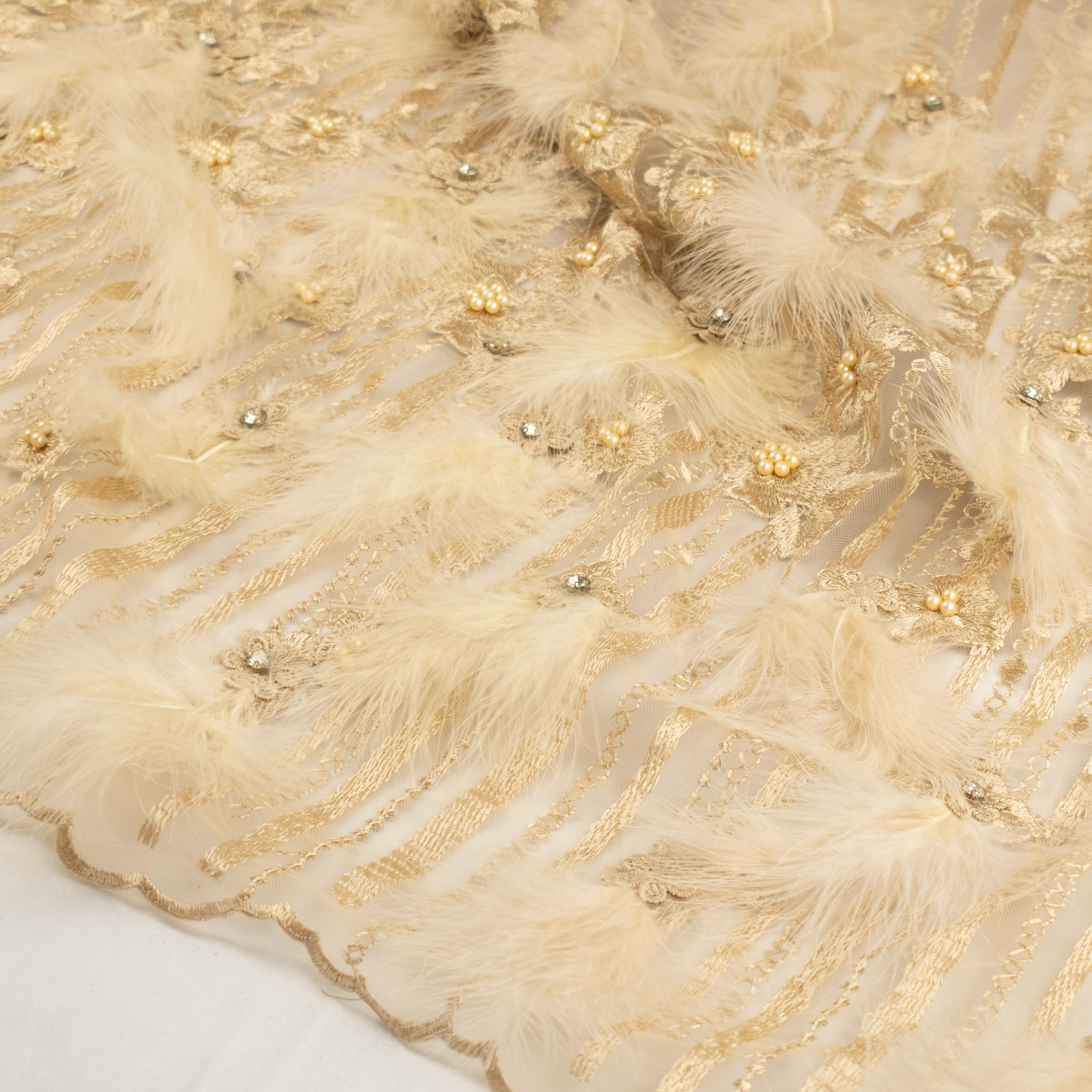 Diamante Feather 3D Flower Lace Gold