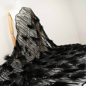 Diamante Feather 3D Flower Lace Black