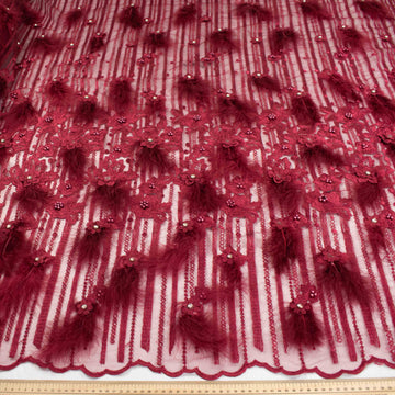 Diamante Feather 3D Flower Lace Maroon