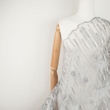 Diamante Feather 3D Flower Lace Silver