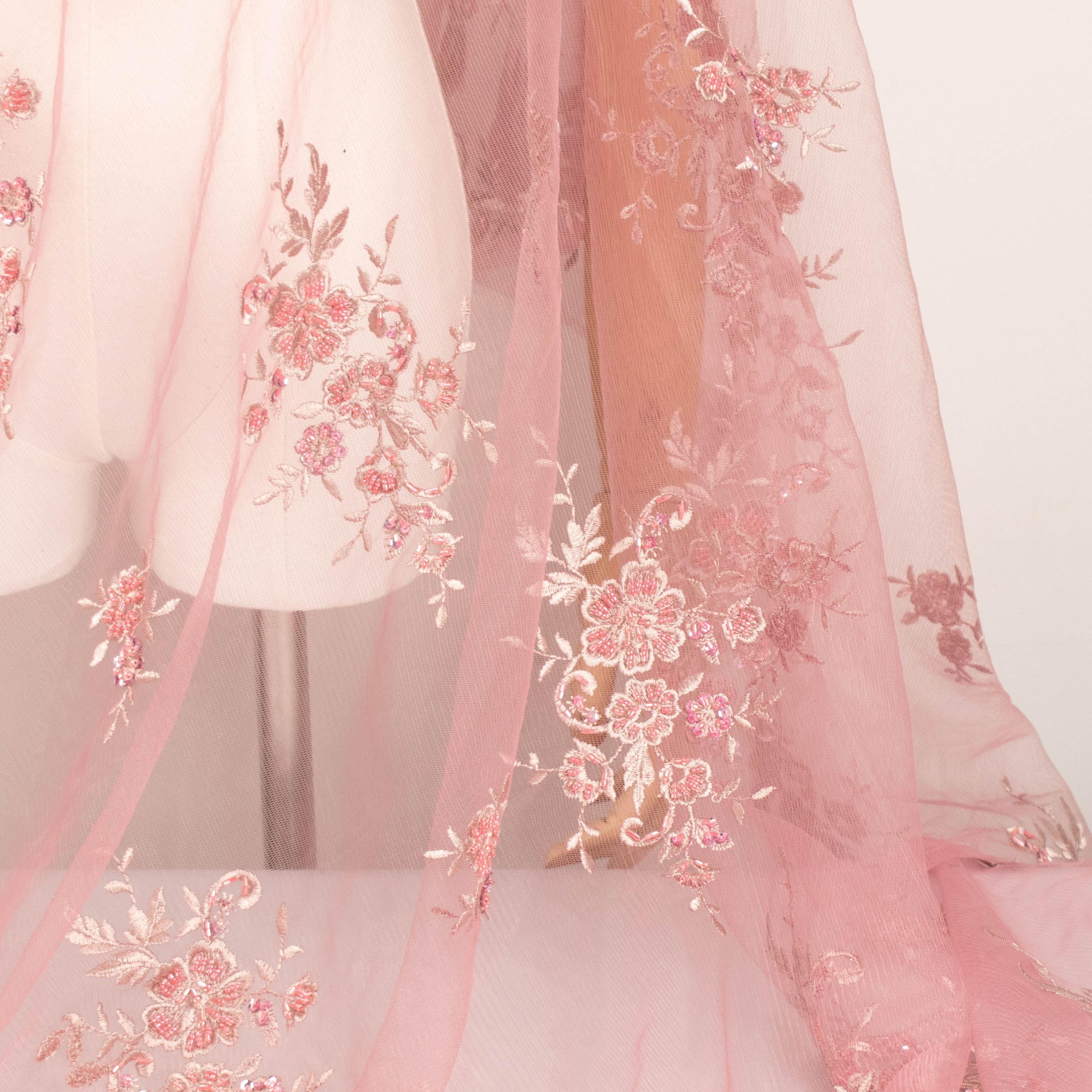 Heavy Beaded Sequin Embroidered Lace Dusty Pink