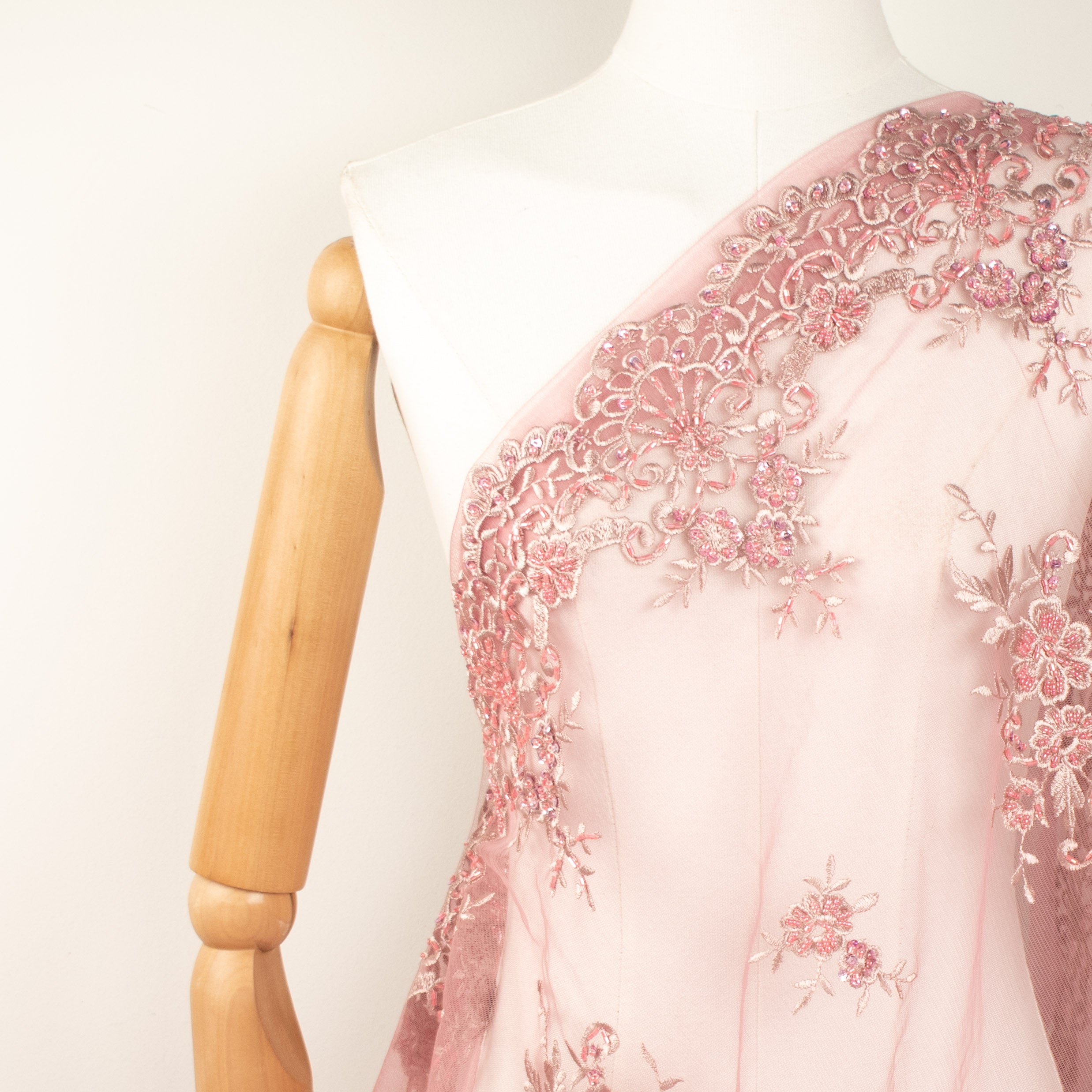 Heavy Beaded Sequin Embroidered Lace Dusty Pink