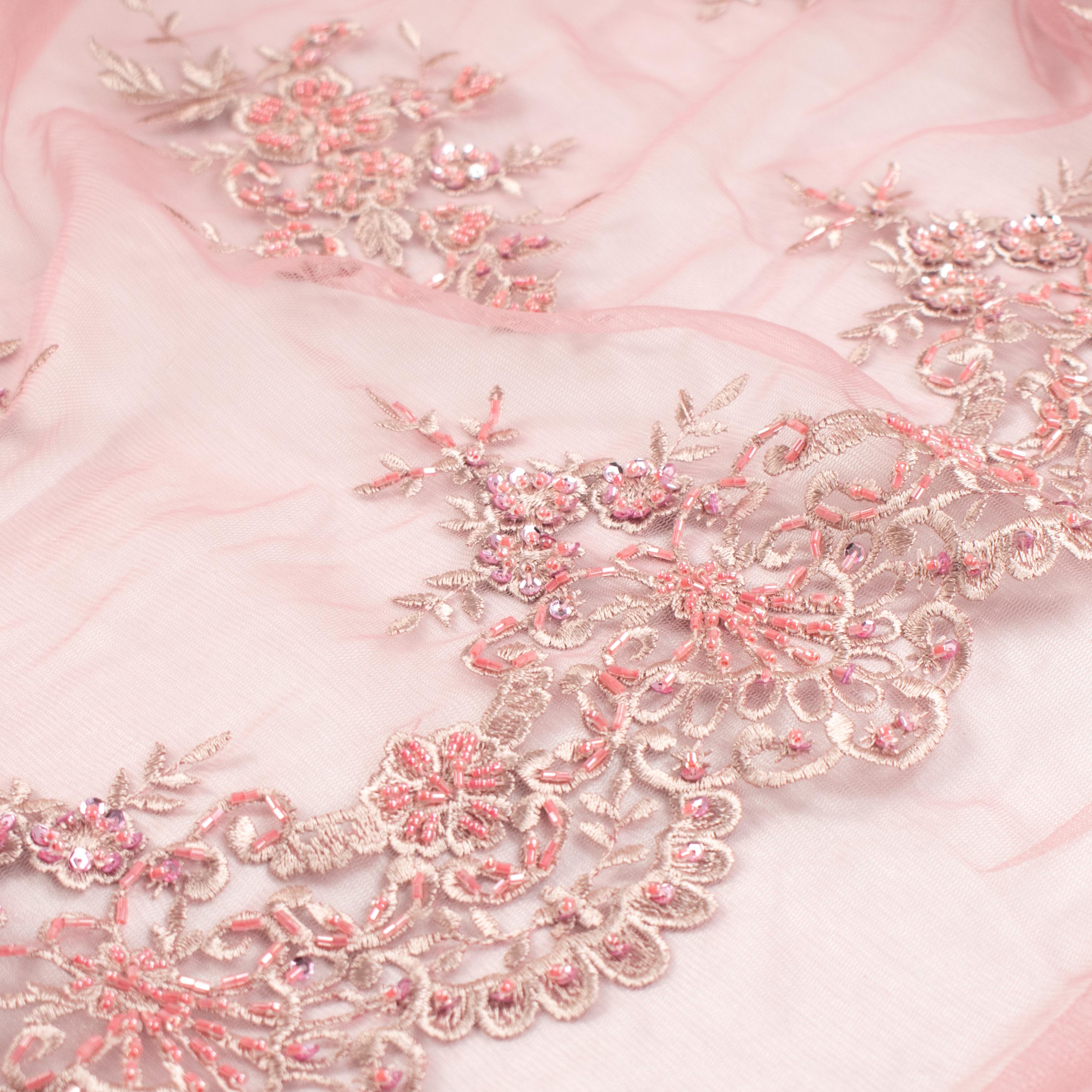 Heavy Beaded Sequin Embroidered Lace Dusty Pink