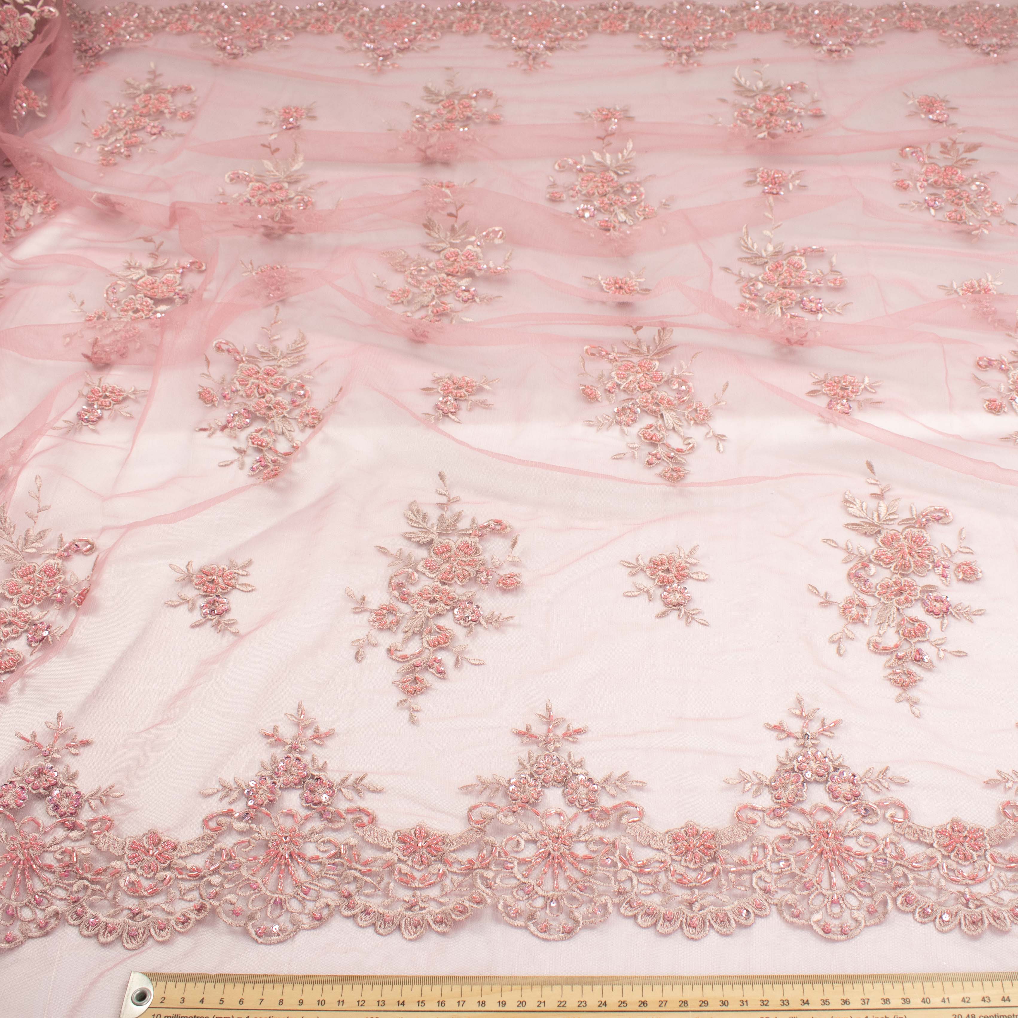 Heavy Beaded Sequin Embroidered Lace Dusty Pink