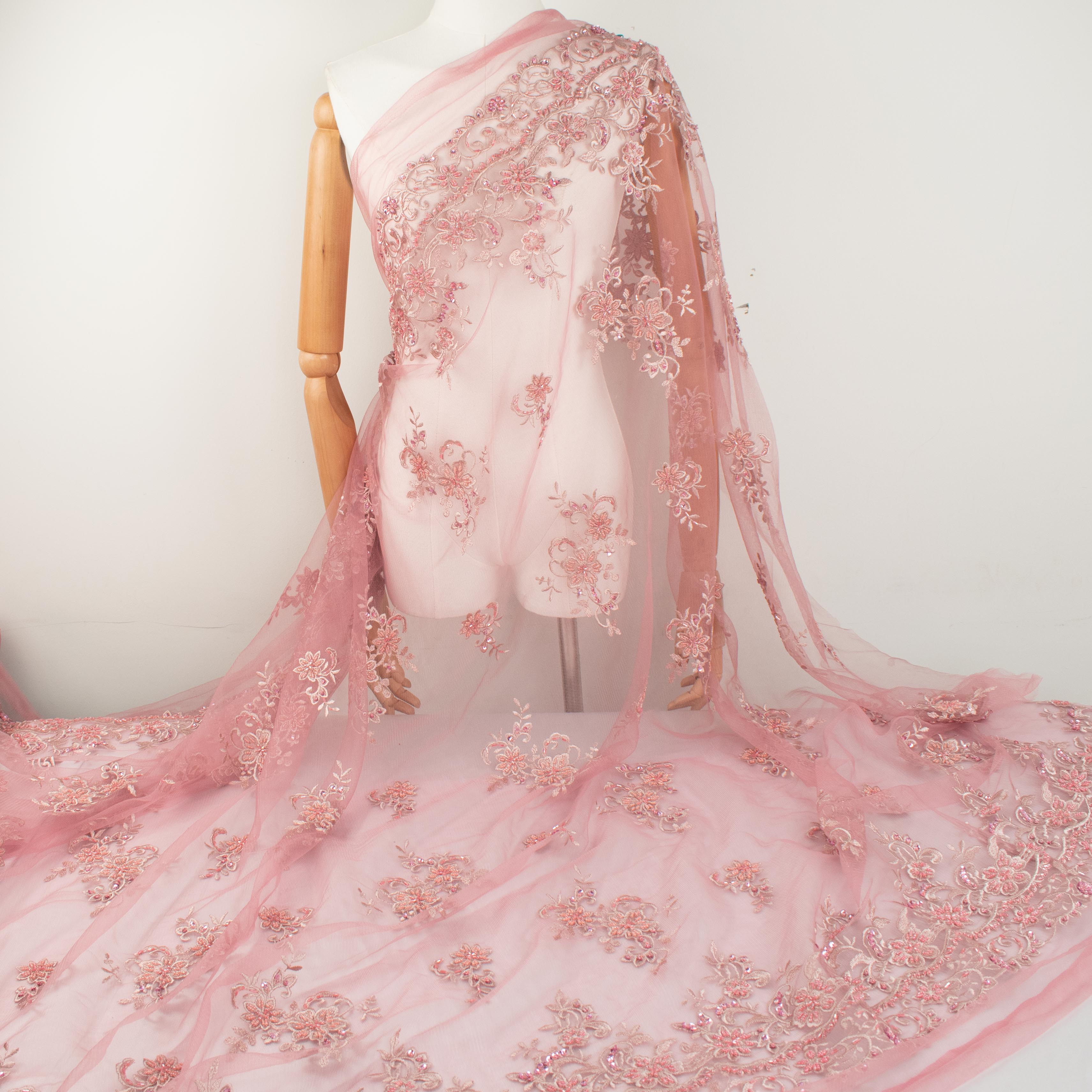 Beaded Sequin Embroidered Lace Dusty Pink