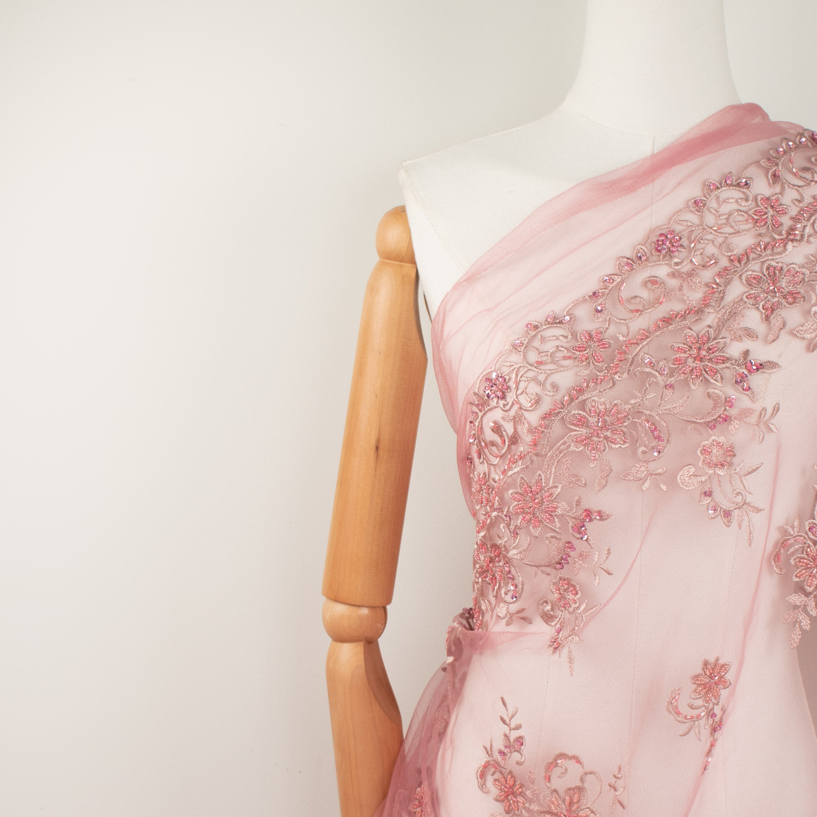 Beaded Sequin Embroidered Lace Dusty Pink