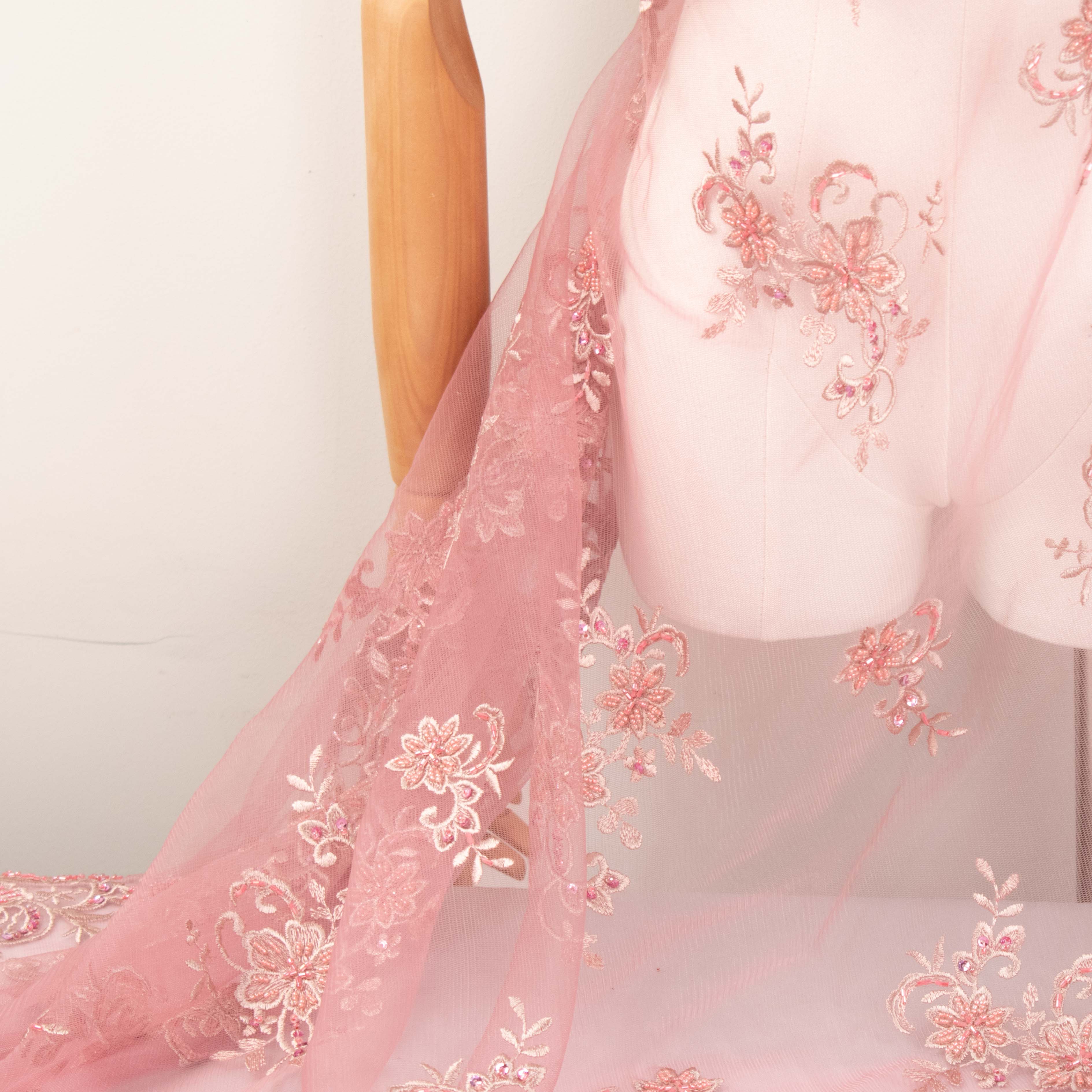 Beaded Sequin Embroidered Lace Dusty Pink