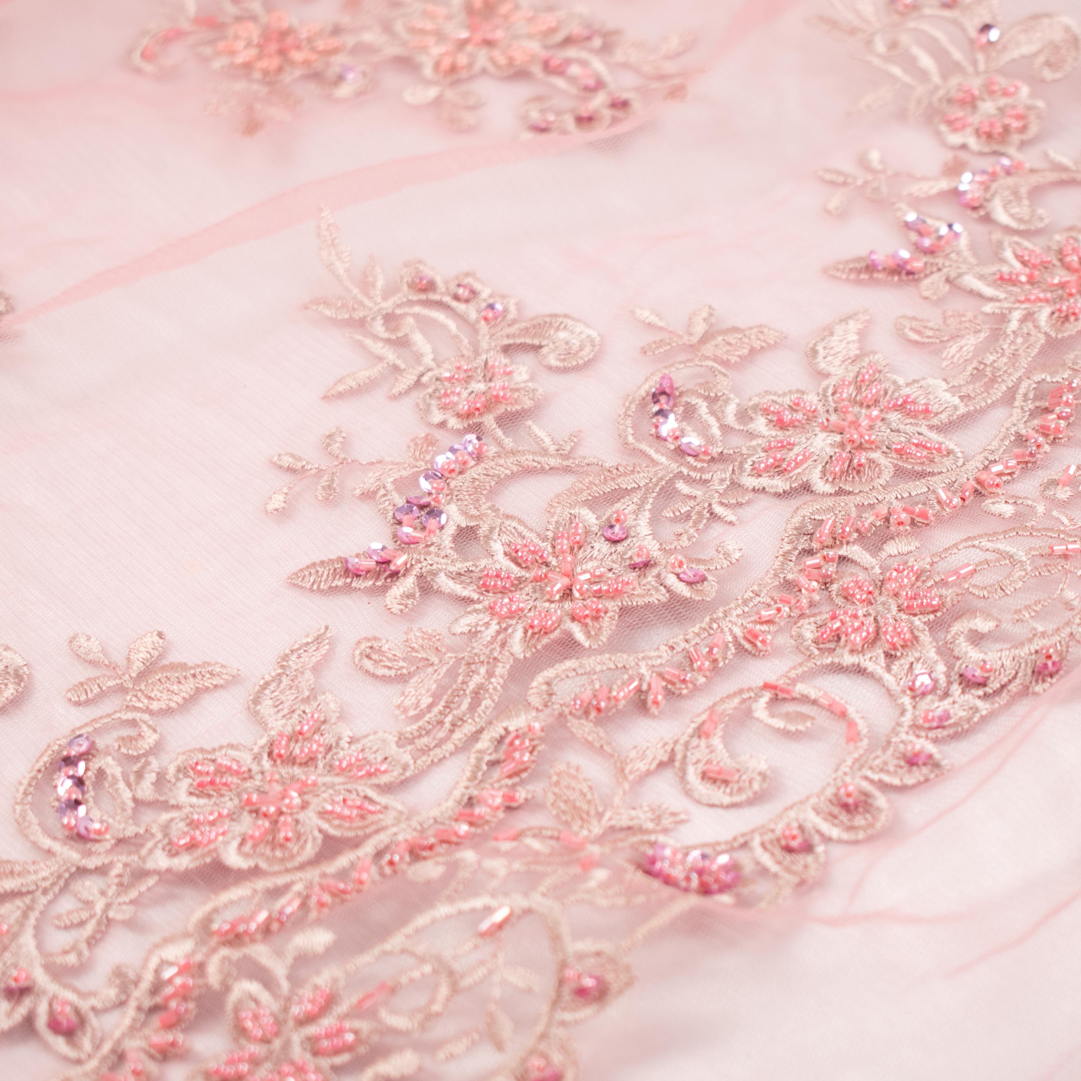 Beaded Sequin Embroidered Lace Dusty Pink