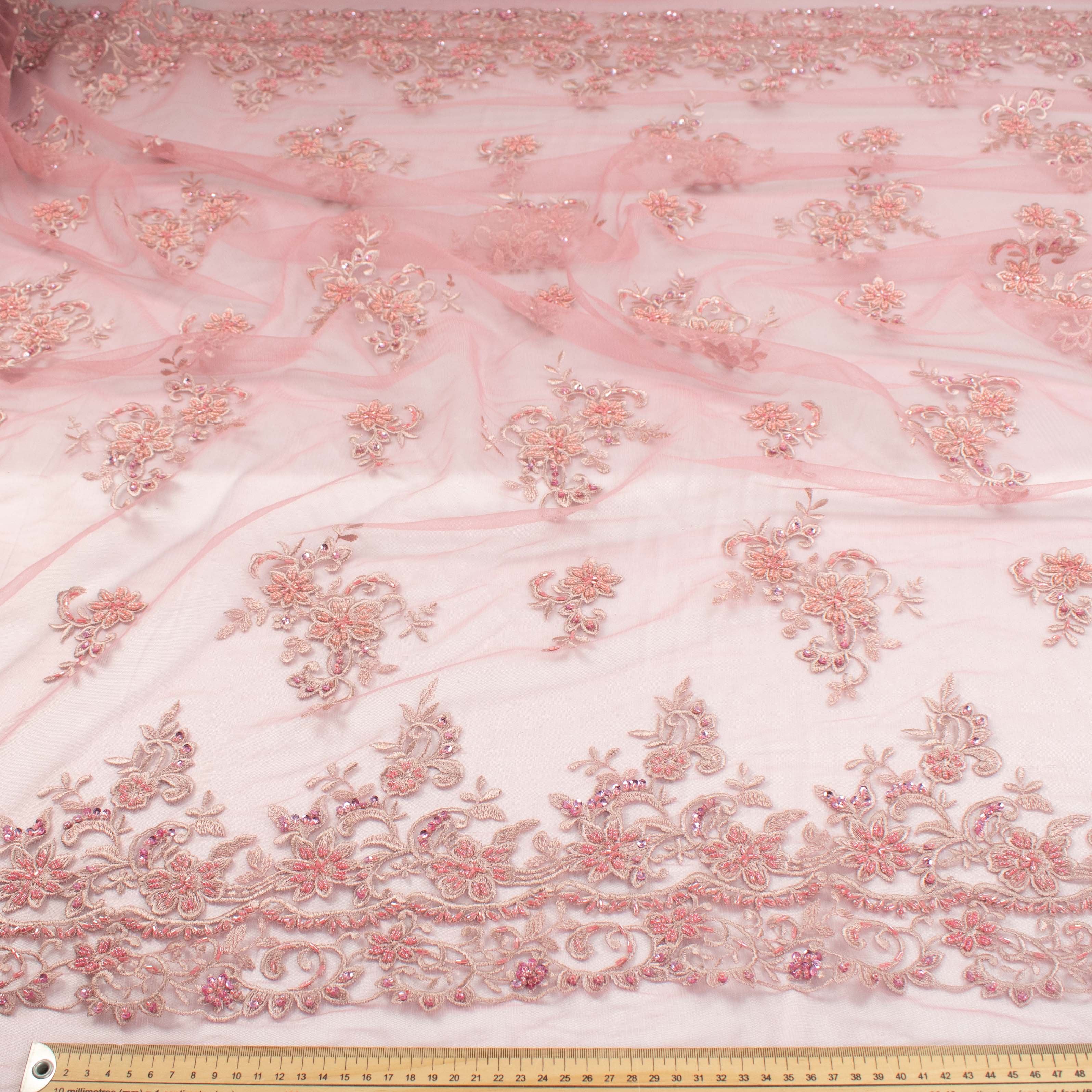 Beaded Sequin Embroidered Lace Dusty Pink