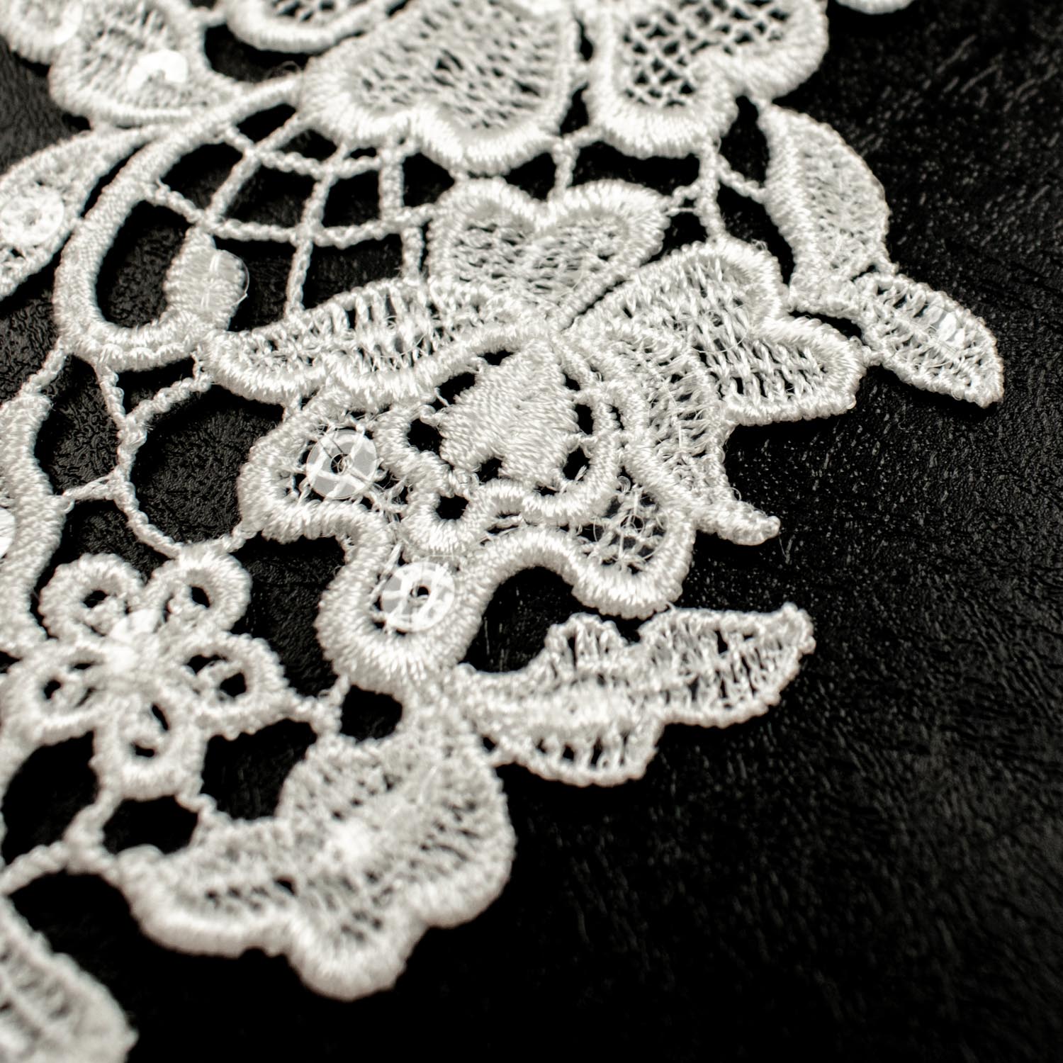 Premium Bridal Flower Embroidered Guipure Lace Motif with Sequins Col-White