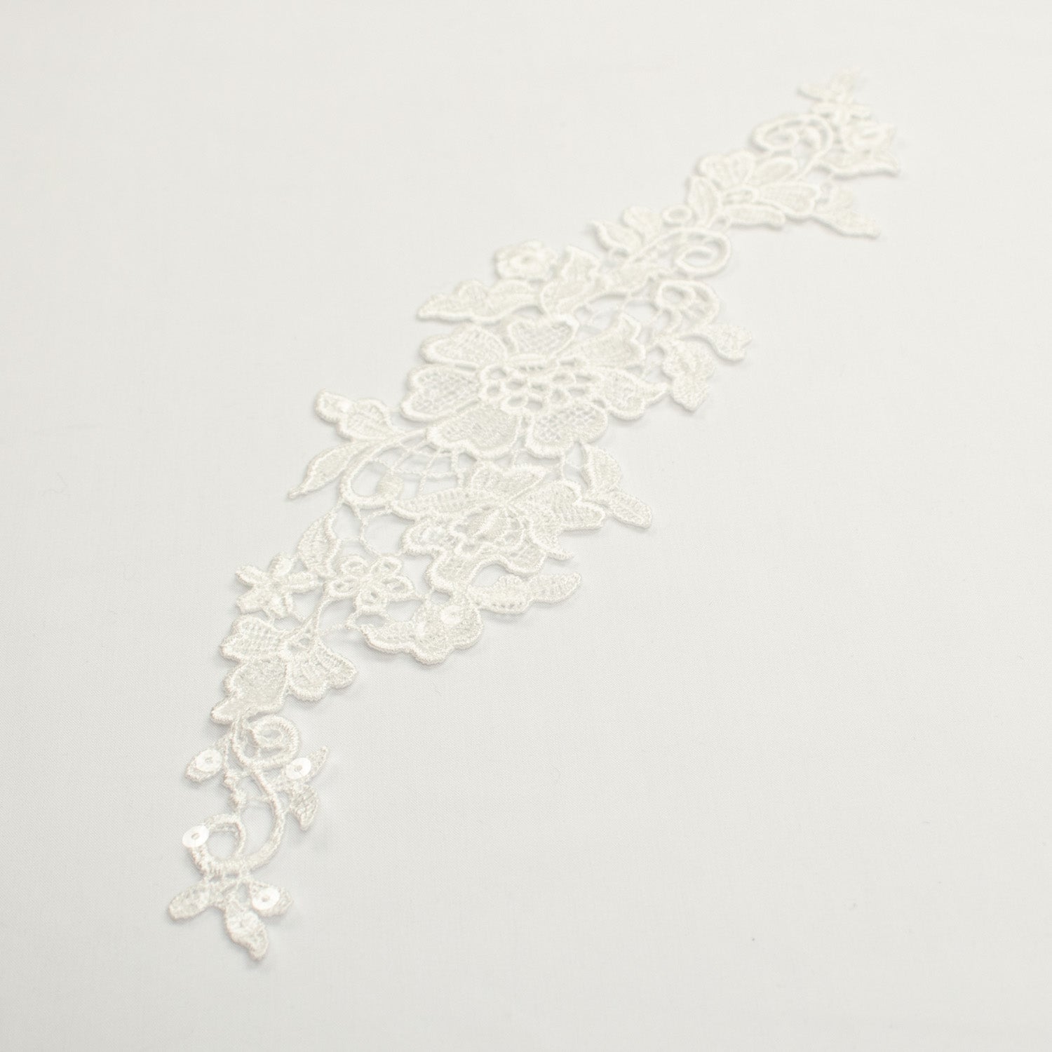 Premium Bridal Flower Embroidered Guipure Lace Motif with Sequins Col-White