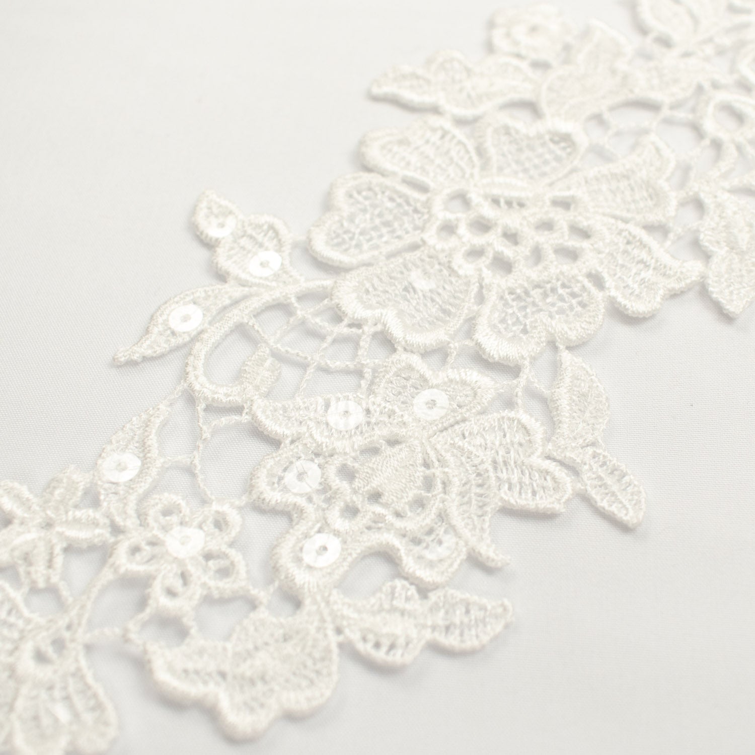Premium Bridal Flower Embroidered Guipure Lace Motif with Sequins Col-White