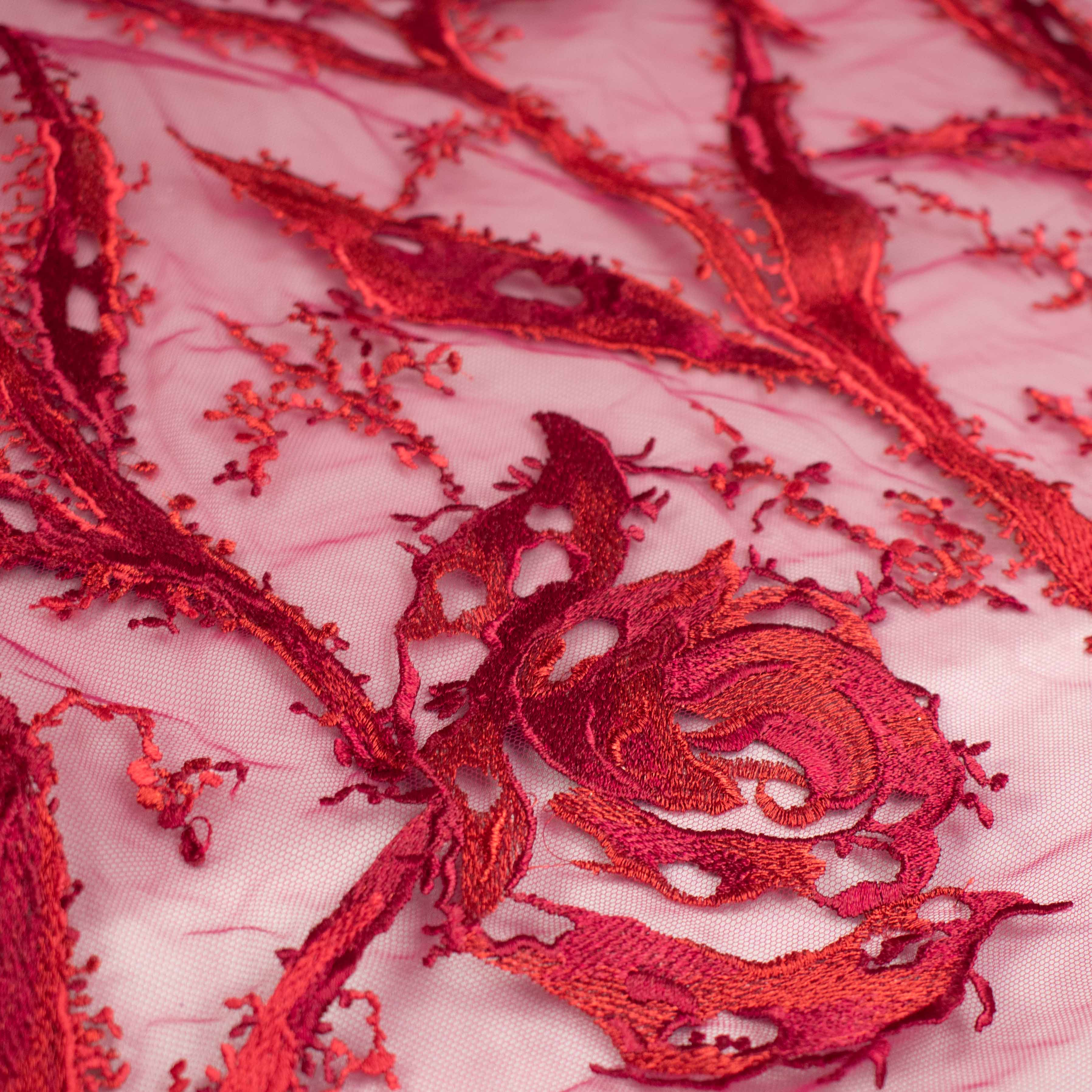 Floral Embroidered Lace Red