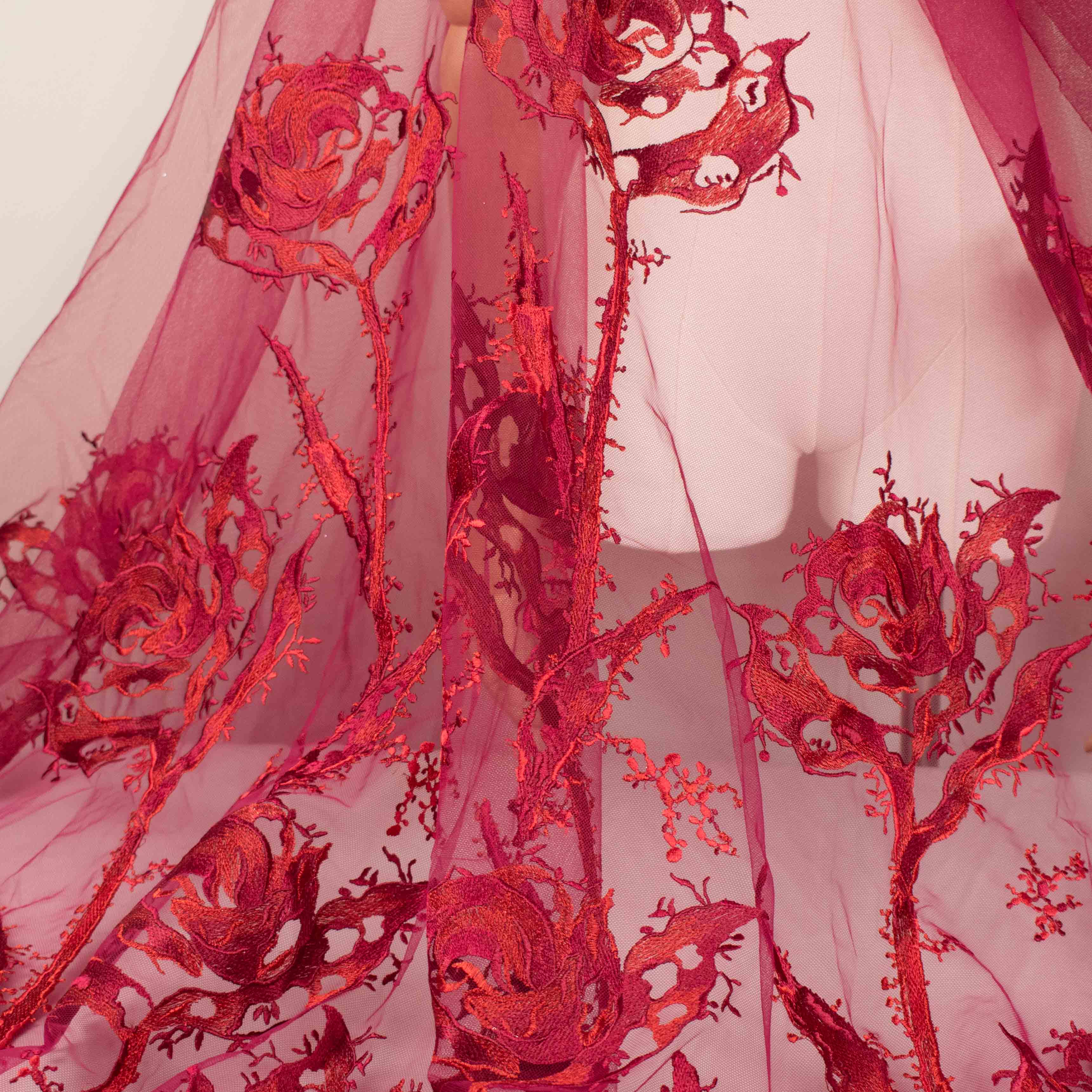 Floral Embroidered Lace Red