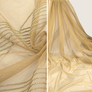 Corded Embroidered Lace Beige Stripes