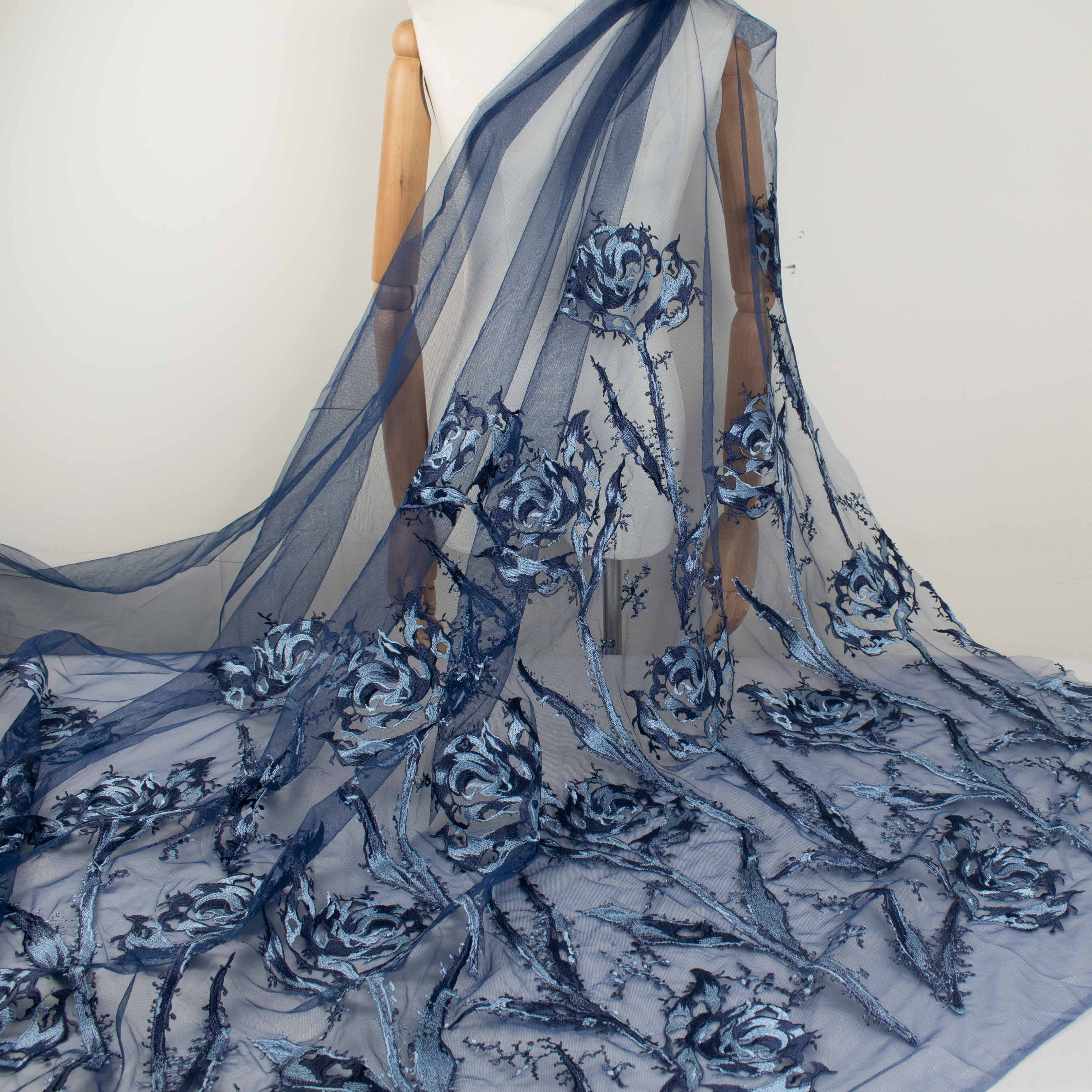 Floral Embroidered Lace Navy