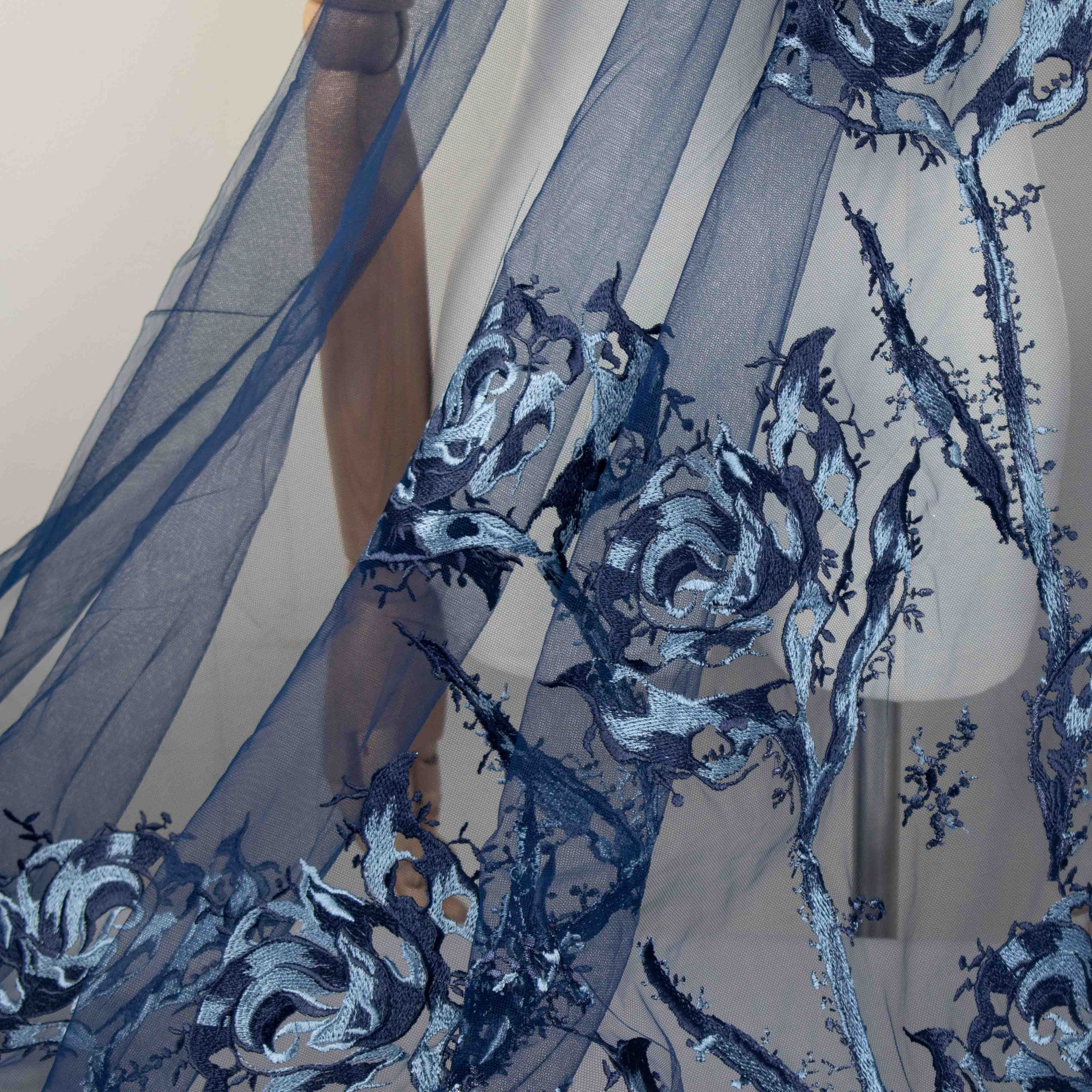 Floral Embroidered Lace Navy