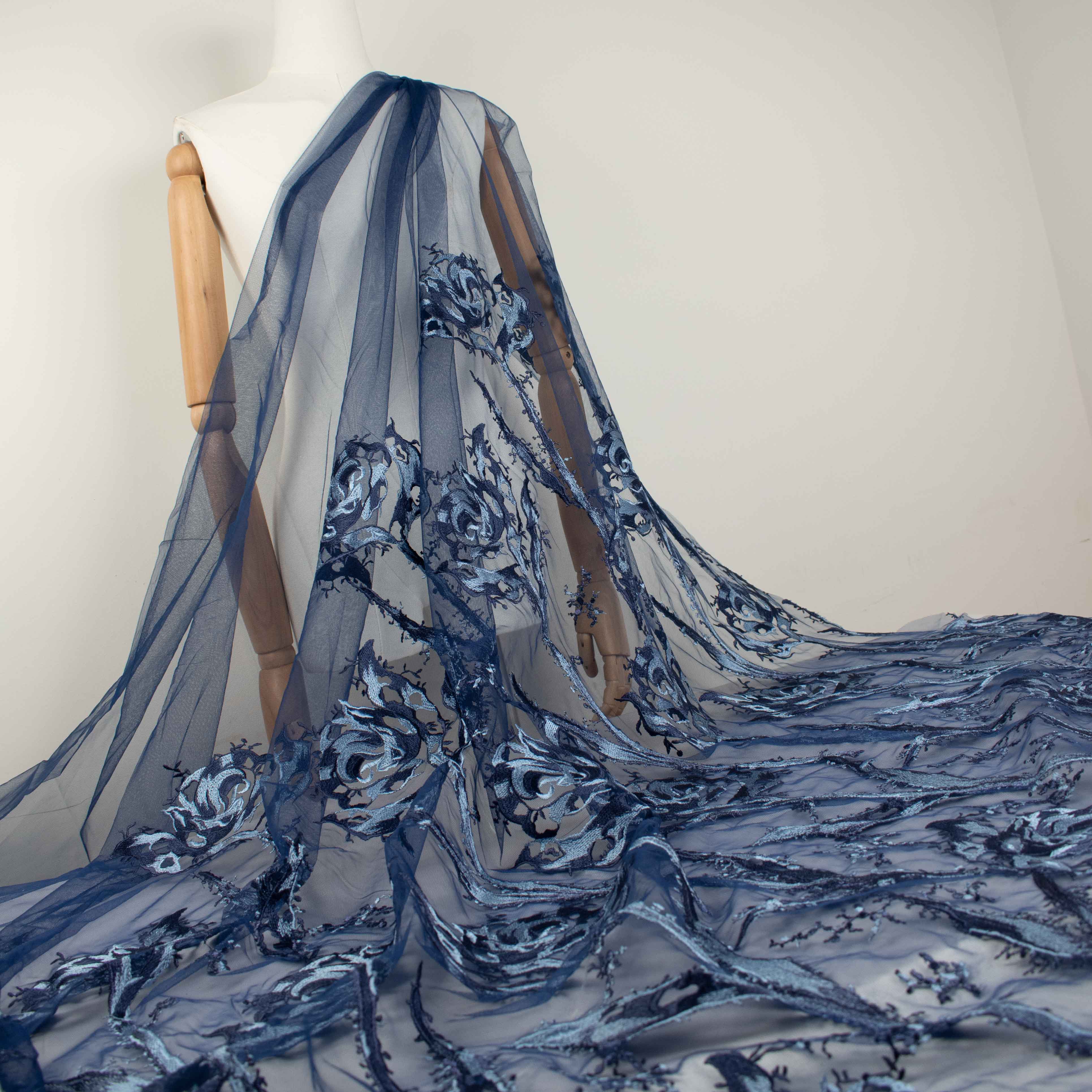 Floral Embroidered Lace Navy
