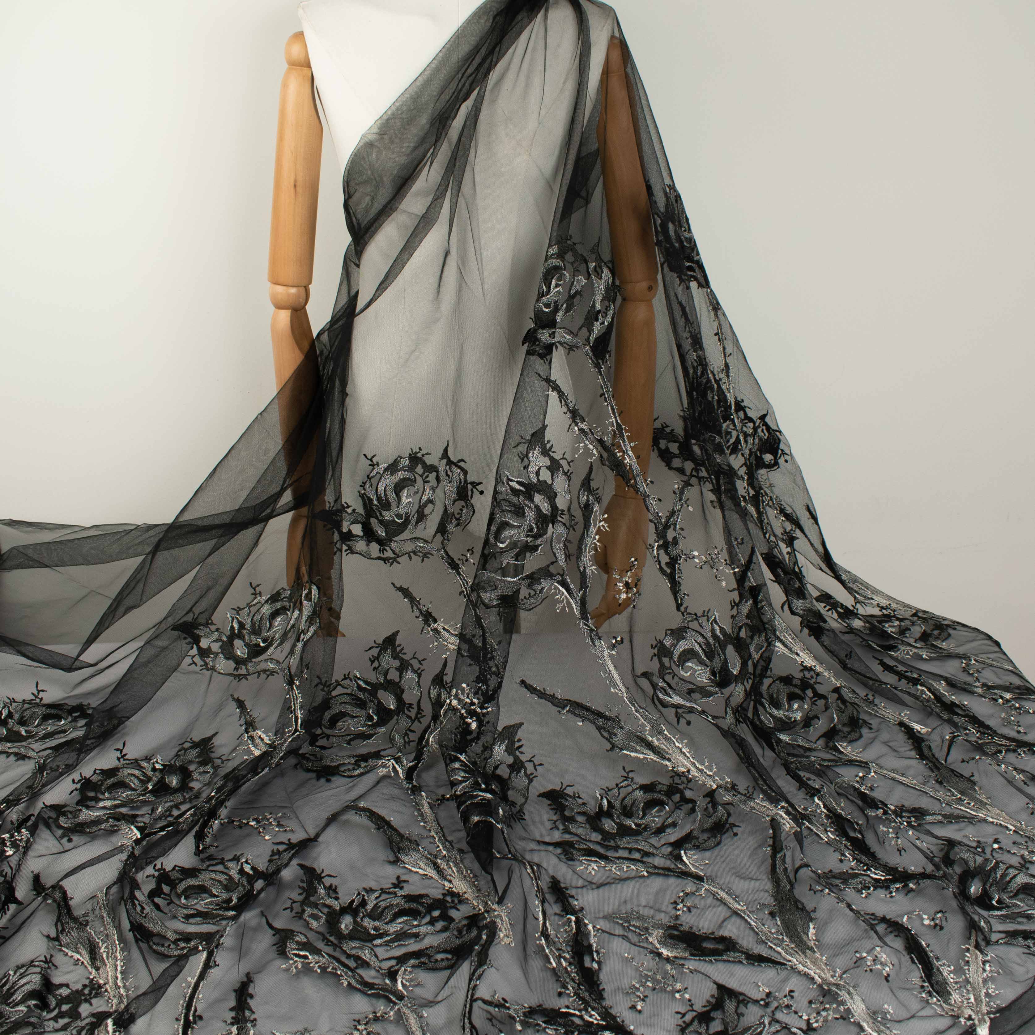 Floral Embroidered Lace Black