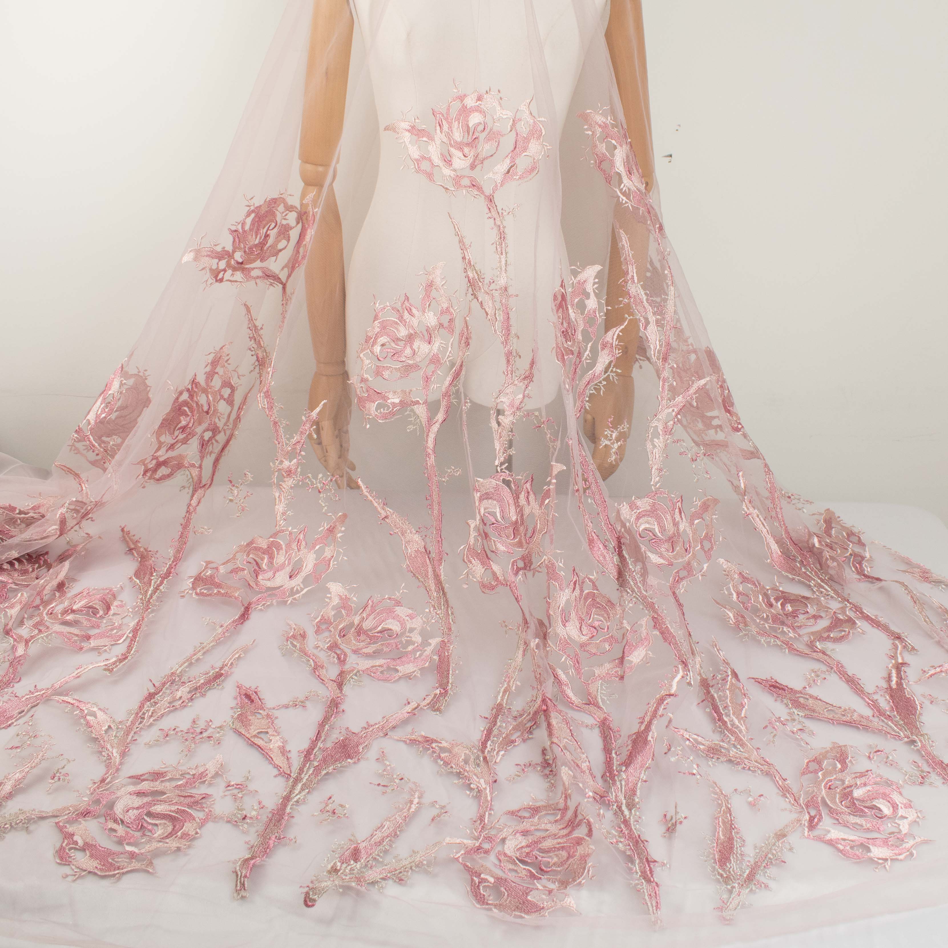 Floral Embroidered Lace Dusty Pink