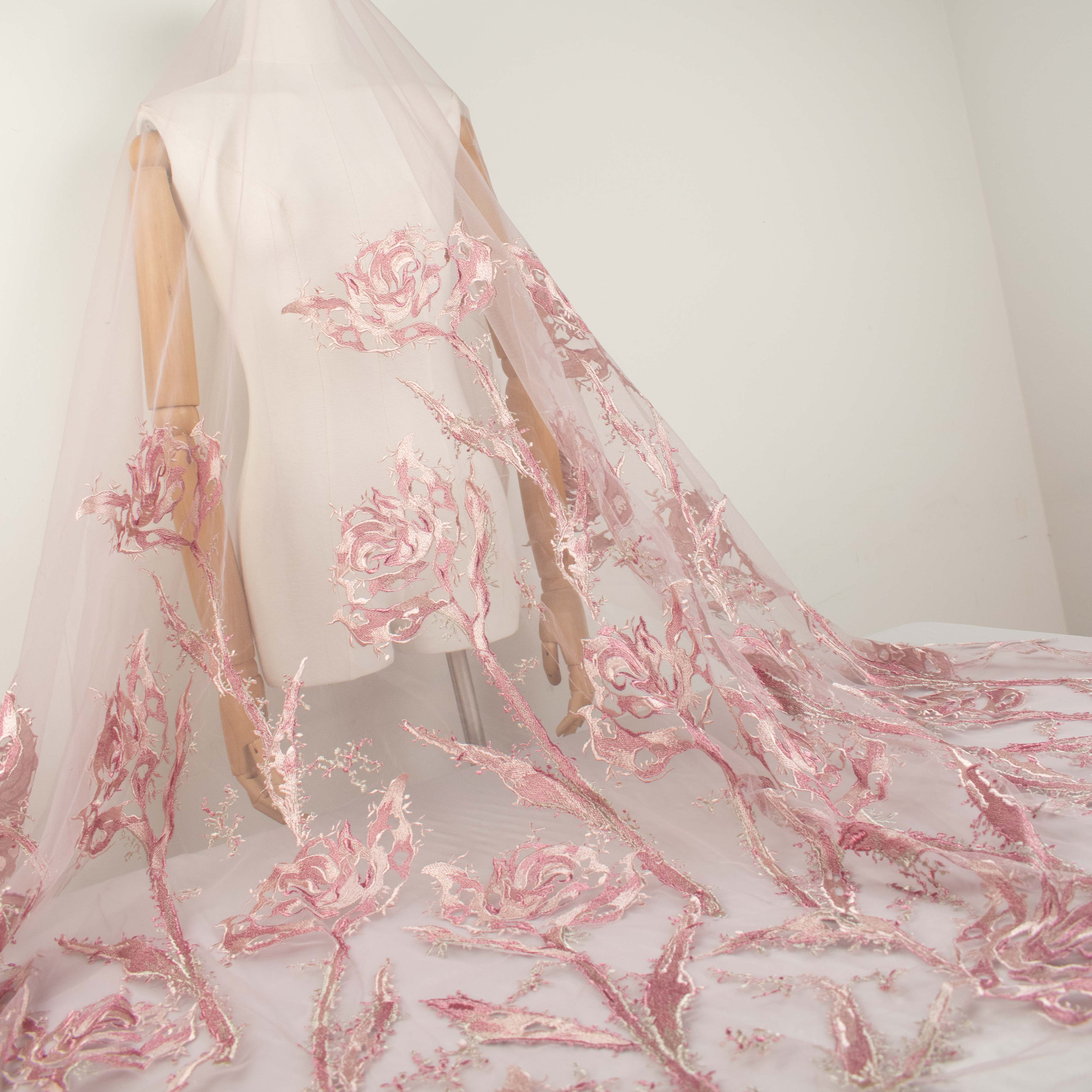 Floral Embroidered Lace Dusty Pink