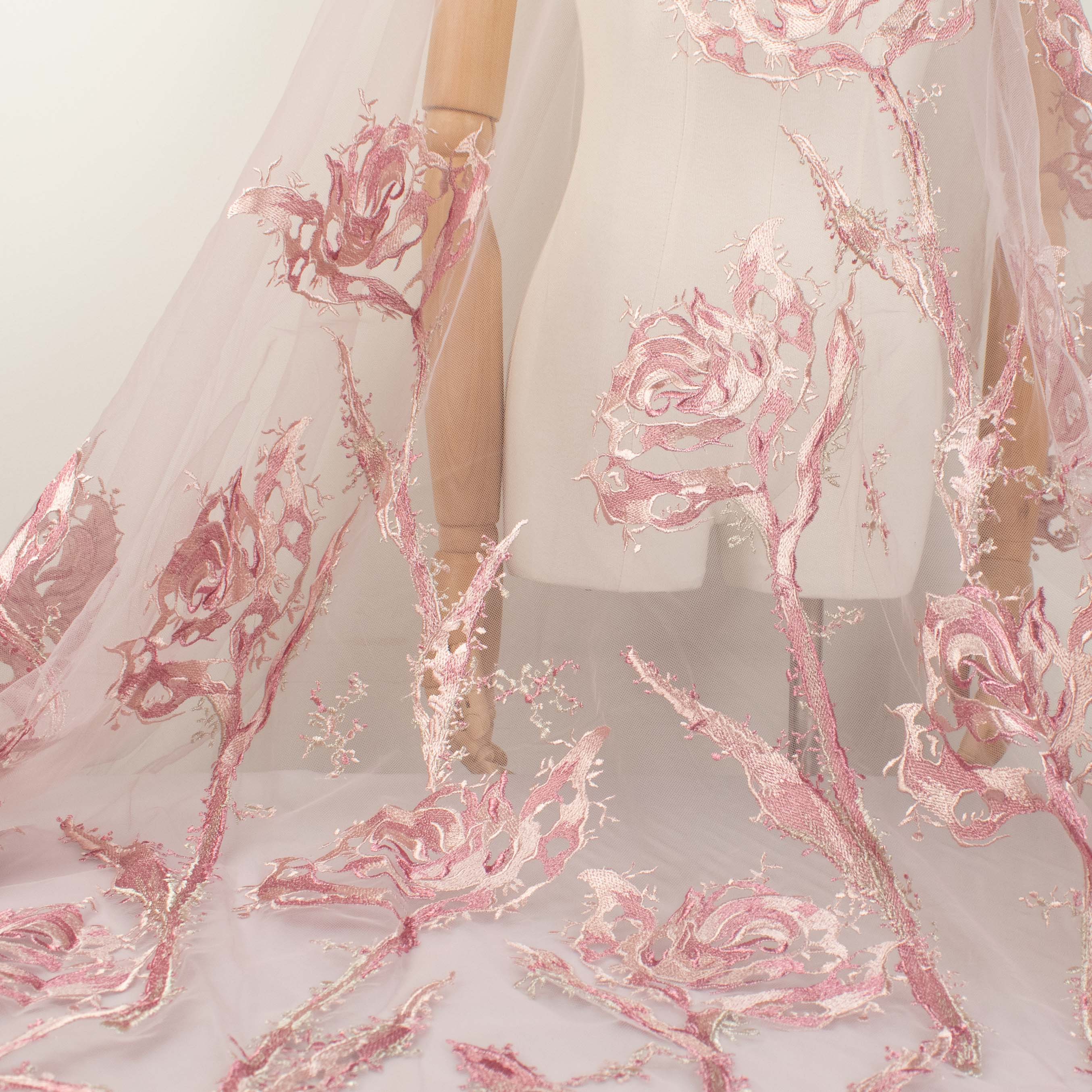 Floral Embroidered Lace Dusty Pink