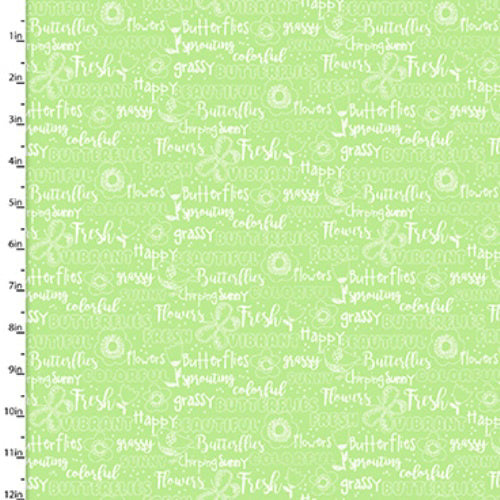 Fabric Editions Hello Spring Green Text Cotton Prints