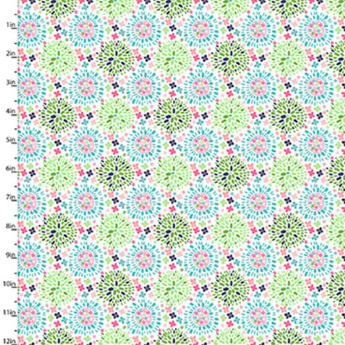 Fabric Editions Hello Spring Colour Puff on White Cotton Prints
