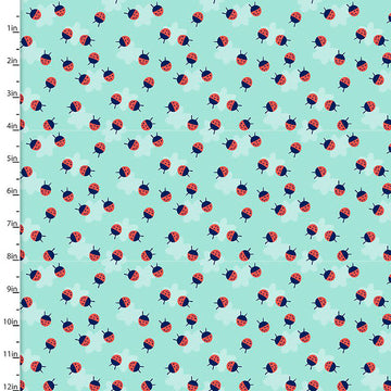 Fabric Editions Madison Red LadyBirds on Turquoise Cotton Prints