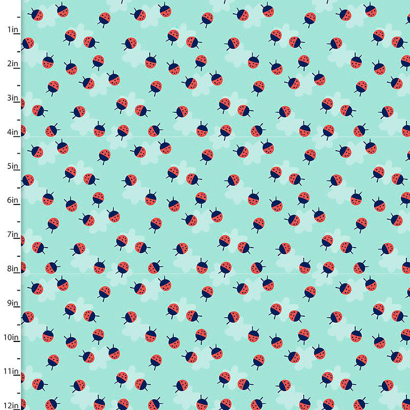 Fabric Editions Madison Red LadyBirds on Turquoise Cotton Prints