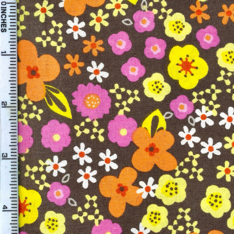 Fabric Editions Valencia Floral on Brown Cotton Prints