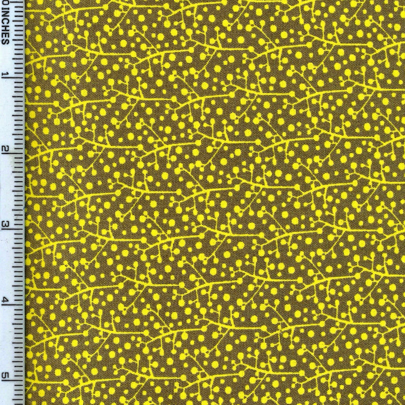 Fabric Editions Valencia Yellow Vines on Brown Cotton Prints