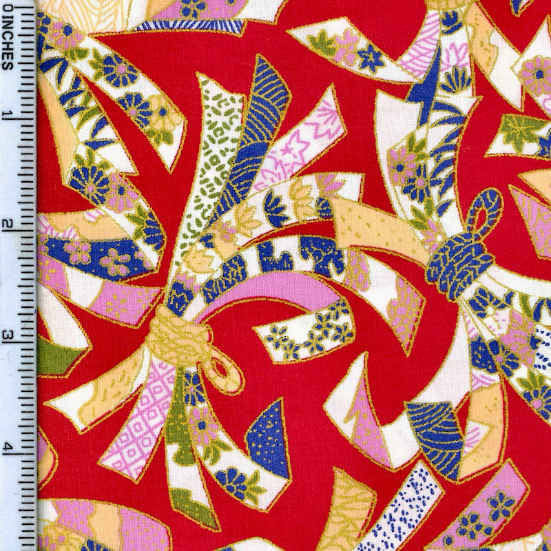 Fabric Editions Broadcloth Red Japanese Traditional Tie Cotton Prints