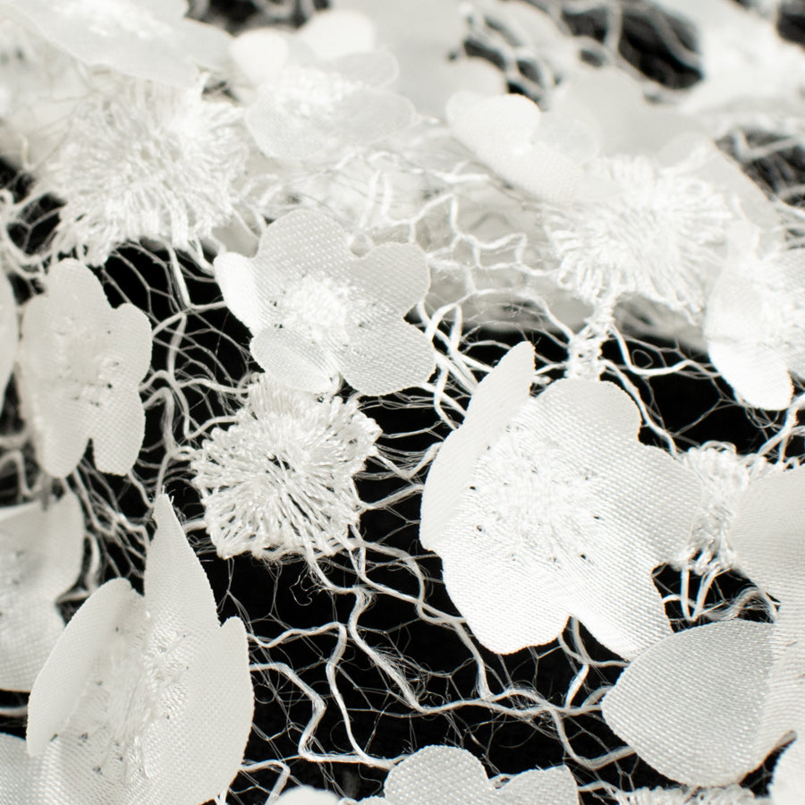 3D Flower on Spider Mesh Lace White