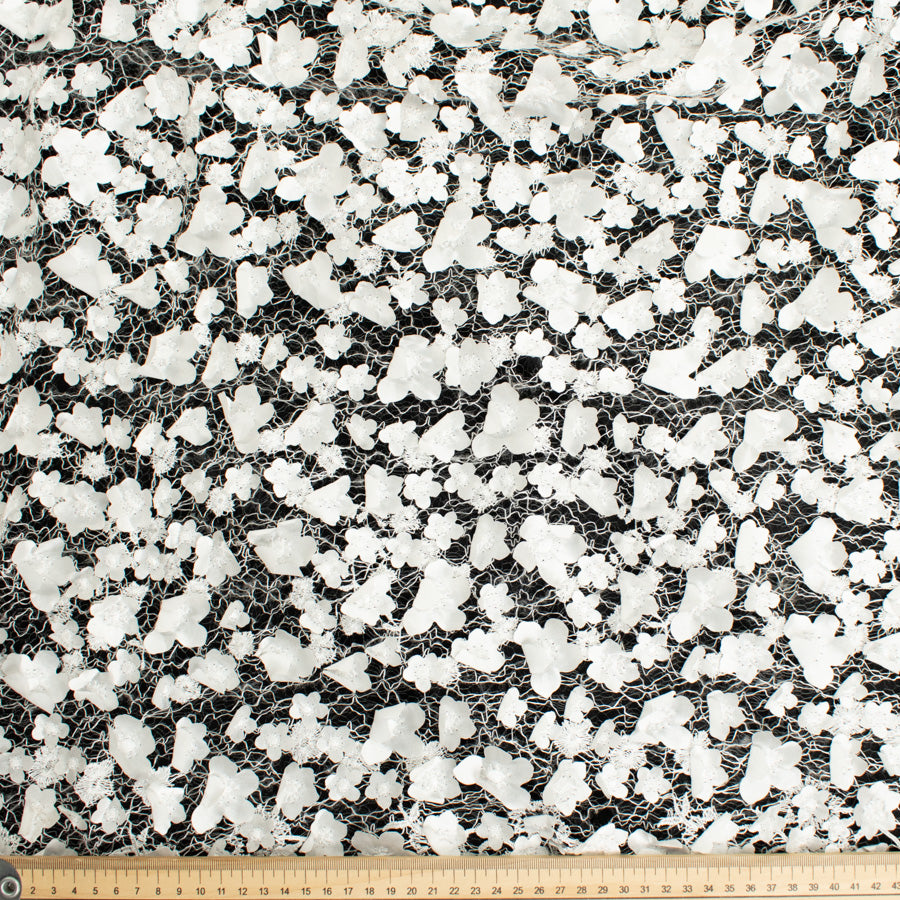 3D Flower on Spider Mesh Lace White