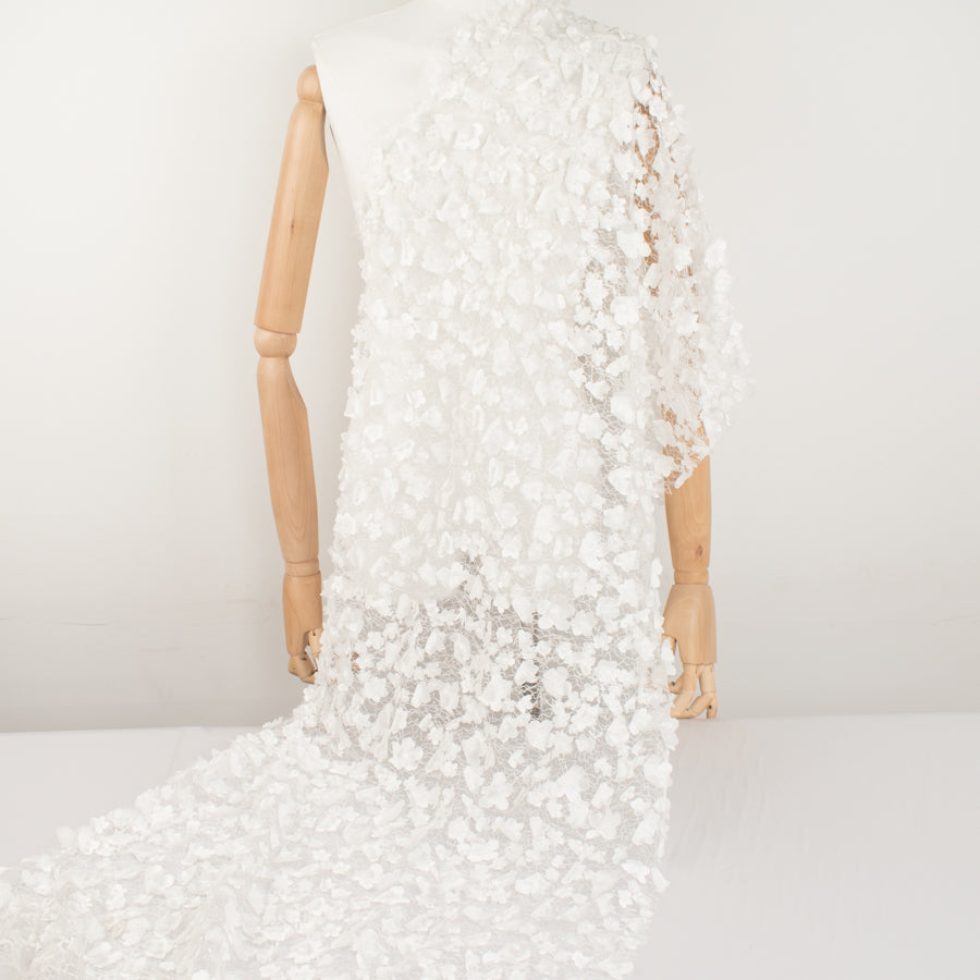 3D Flower on Spider Mesh Lace White