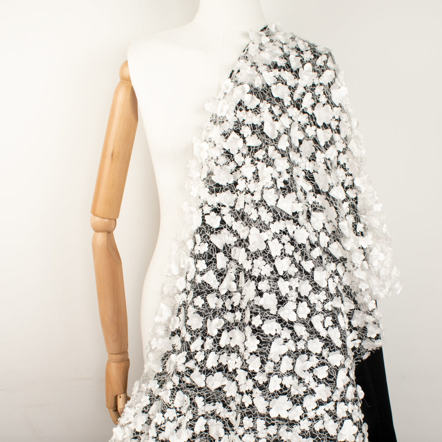 3D Flower on Spider Mesh Lace White