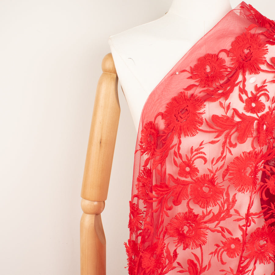 3D Flower Embroidered Laces Red