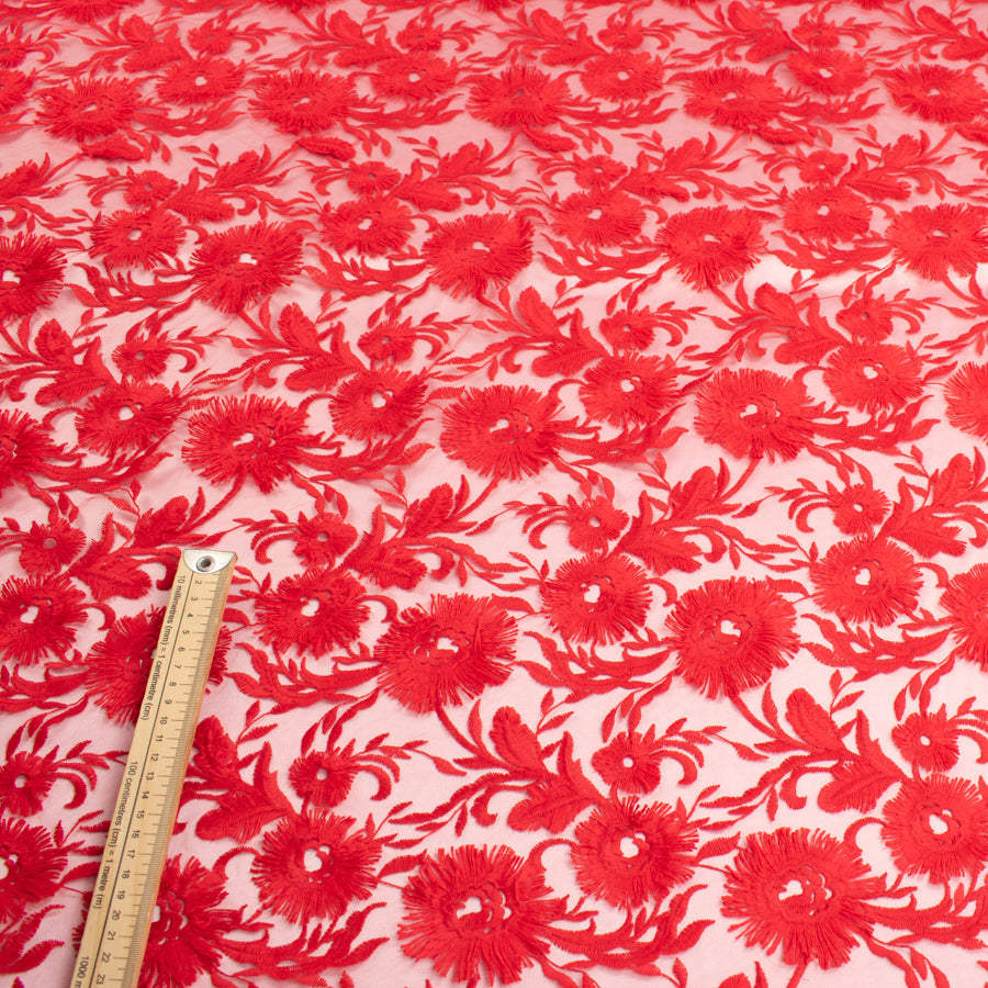 3D Flower Embroidered Laces Red