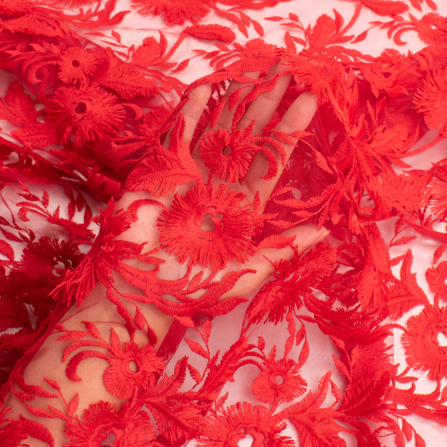 3D Flower Embroidered Laces Red
