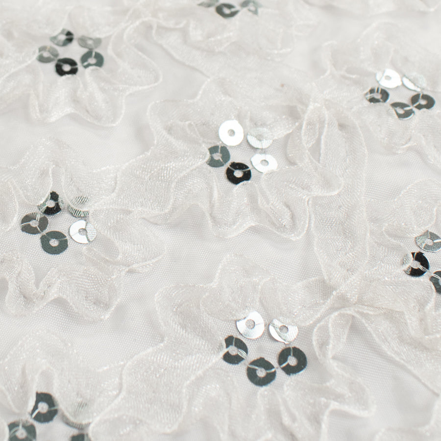 3D Flower Sequins Organza Trim Embroidery Lace Silver