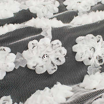 3D Flower Sequins Trim Embroidery Lace White