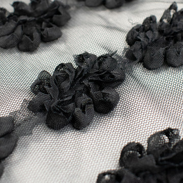 3D Flower Sequins Trim Embroidery Lace Black