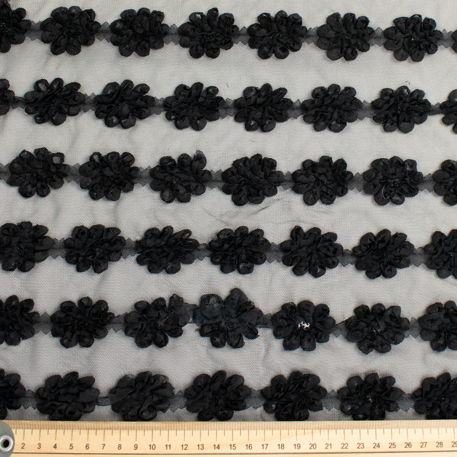 3D Flower Sequins Trim Embroidery Lace Black