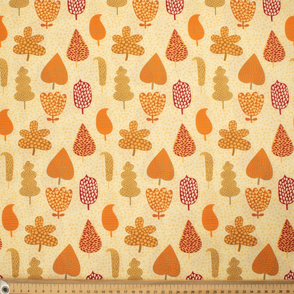 Flowers & Birds Cartoon Collection  #16 Yellow Tree & Spots on Cream Cotton Prints
