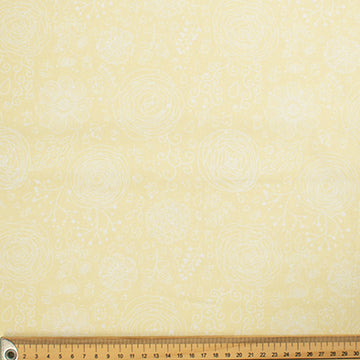 Flowers & Birds Cartoon Collection #10 White Floral on Pale Yellow Cotton Prints